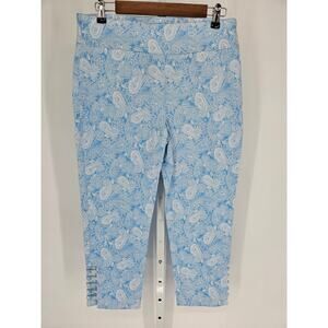 Attyre New York Women's Blue Paisley Mid Rise Rayon Slim Leg Pants Size 12